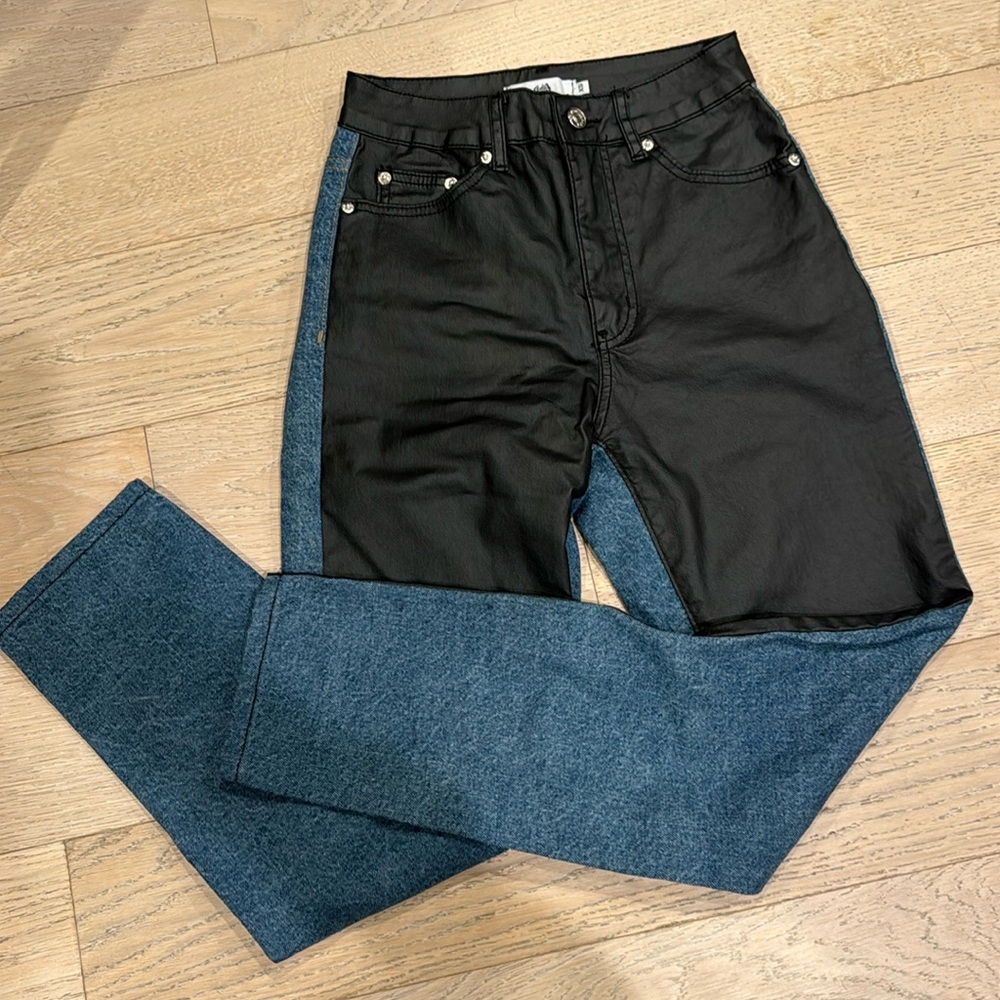 Adika half black front denim back high rise straight jeans XS